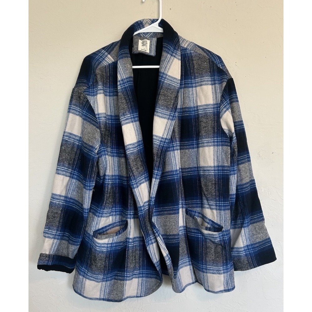 Good Hart Dutton Plaid Tie Waist Coat Jacket L Western Casual Blue Country
